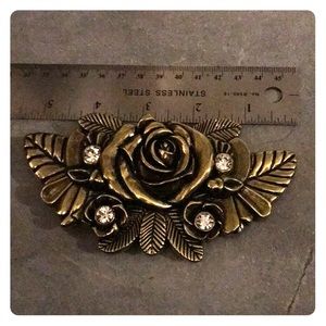 Rose and cz Belt Buckle. Antiqued gold tone.